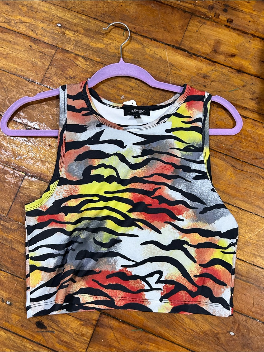 Ed Hardy Multicolor Zebra-Print Crop Tank Top